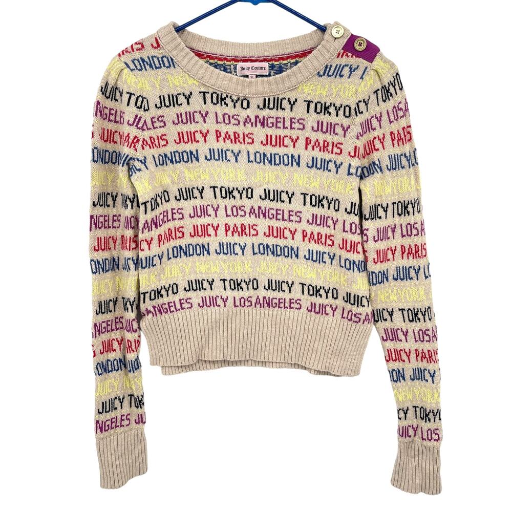 Juicy Couture Logo Word Sweater Puff Shoulders Cotton Size XL Girls